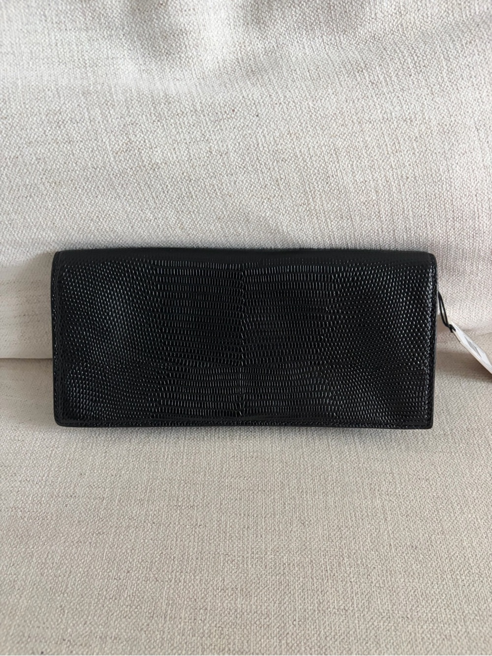 NWT Alexis Bittar Clutch | Black Lizard-Embossed Purse with Gold Metal Twist - Picture 4 of 17